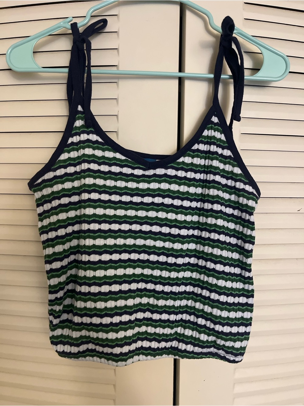 Old Navy Navy, Green & White Striped Tie-Shoulder Tank